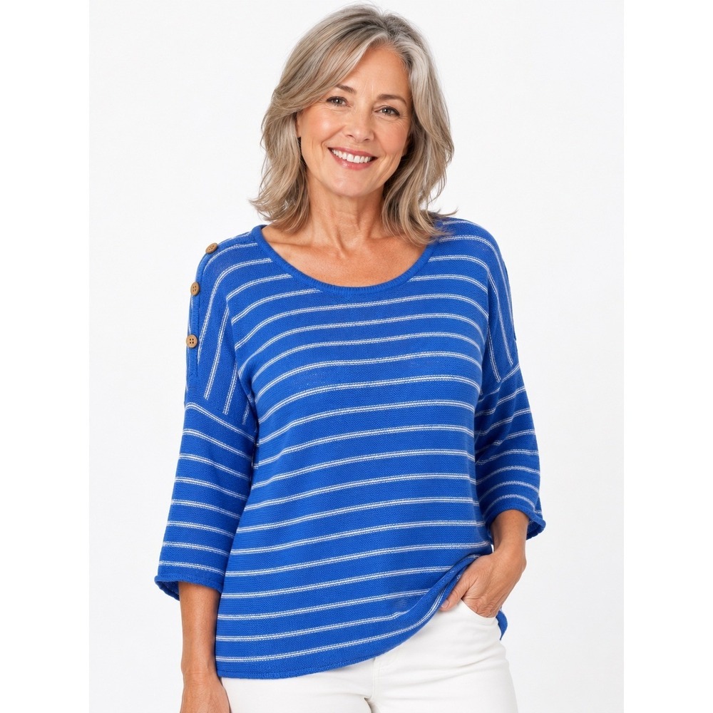 Habitat Clothes to Live In Women's Sweater Size XL Blue White Stripe Cotton Knit